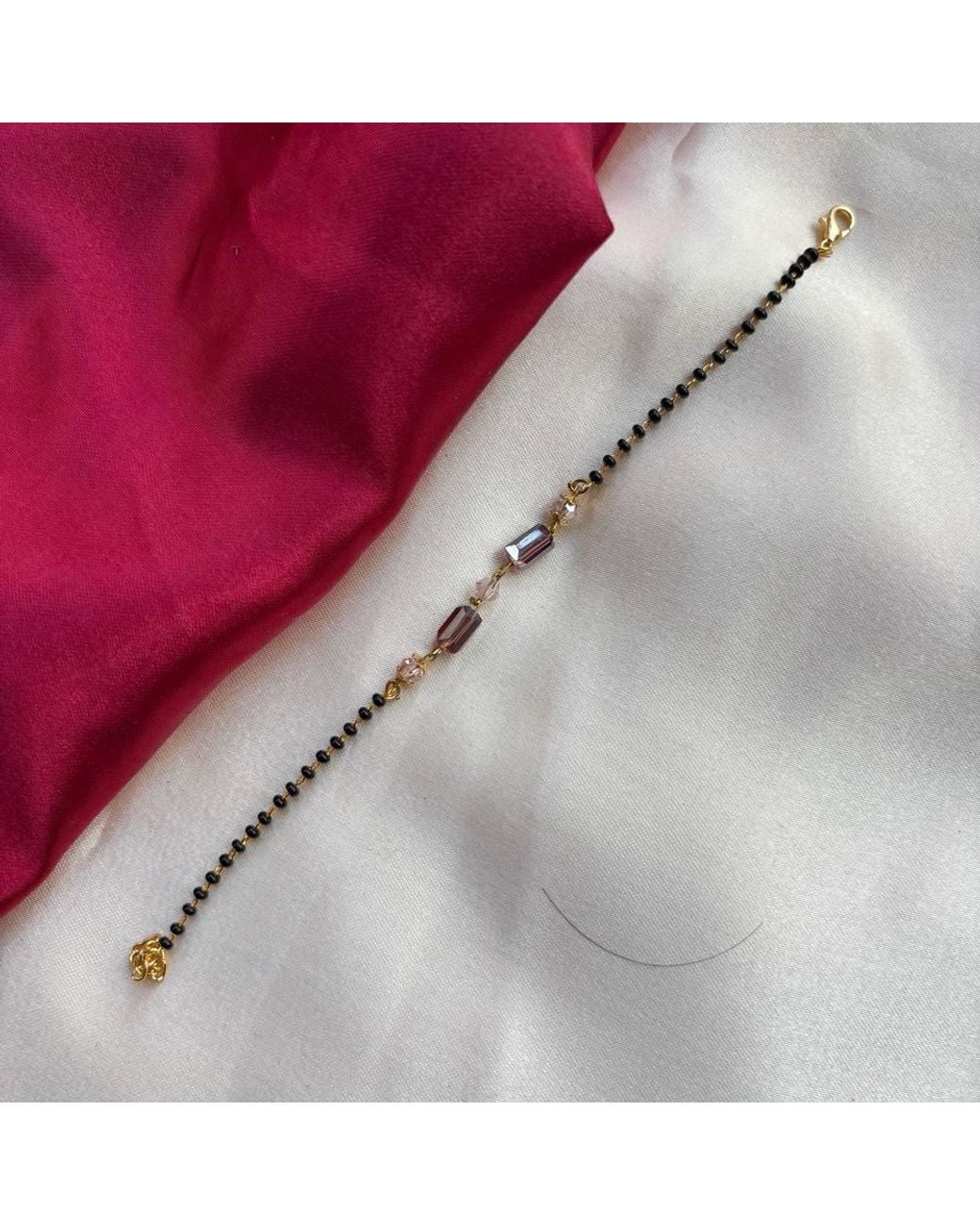 The Colourful Aura Purple Minimalistic Beaded Crystal Slim Mangalsutra Bracelet