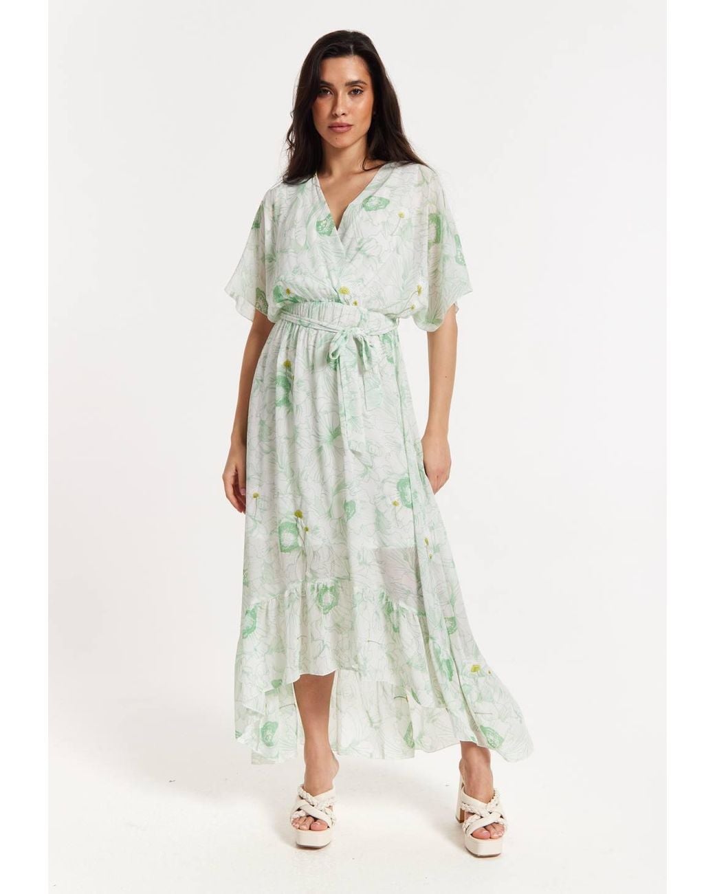 Liquorish White Floral Embroidered Wrap Front Maxi Dress