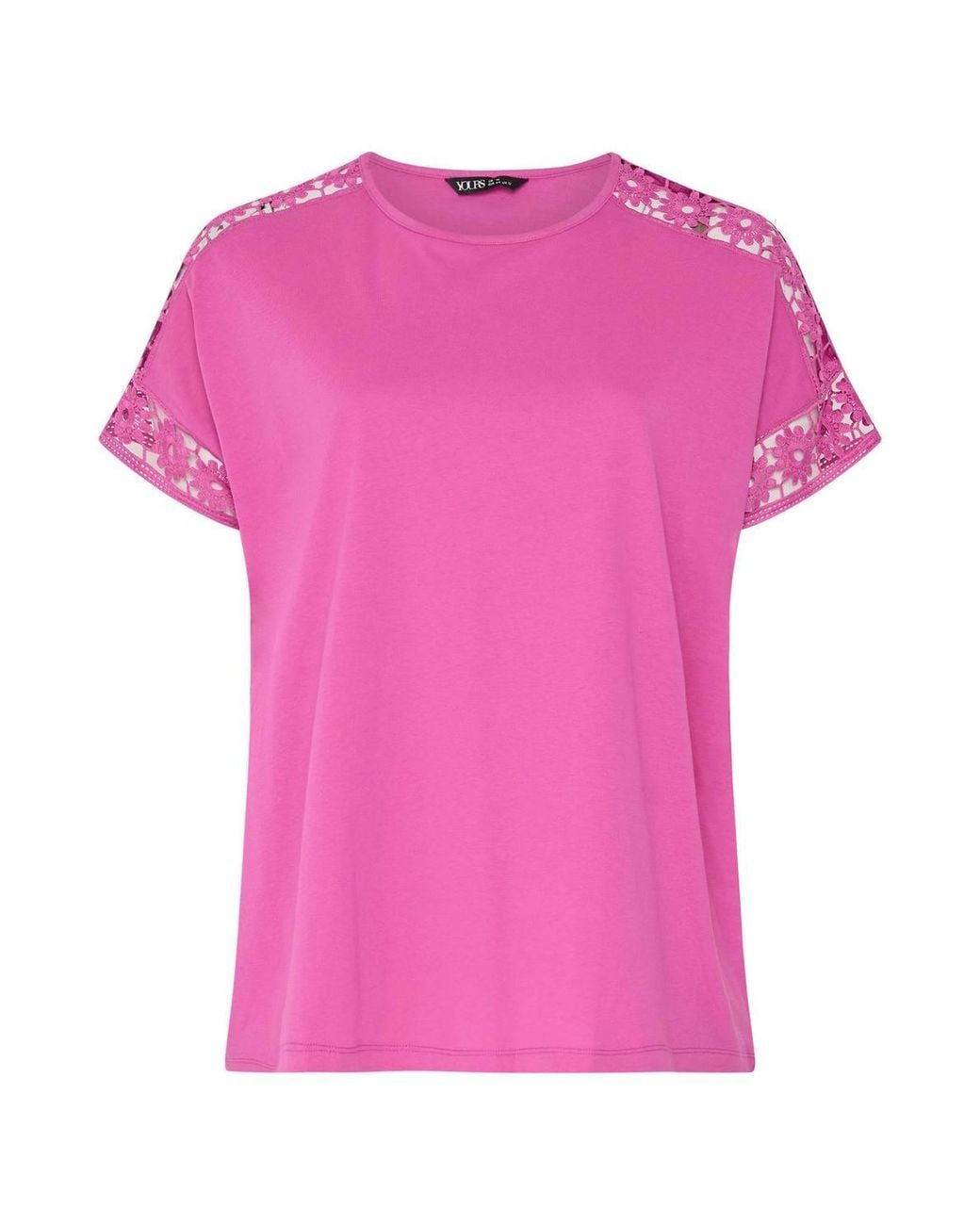 Yours Pink Crochet Sleeve Boxy T-Shirt