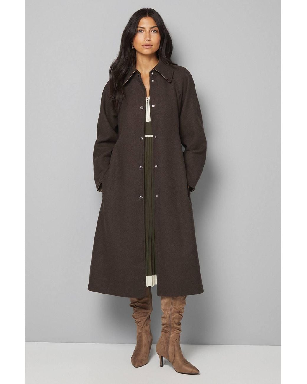 Wallis Brown Wool Blend Belted Longline Coat