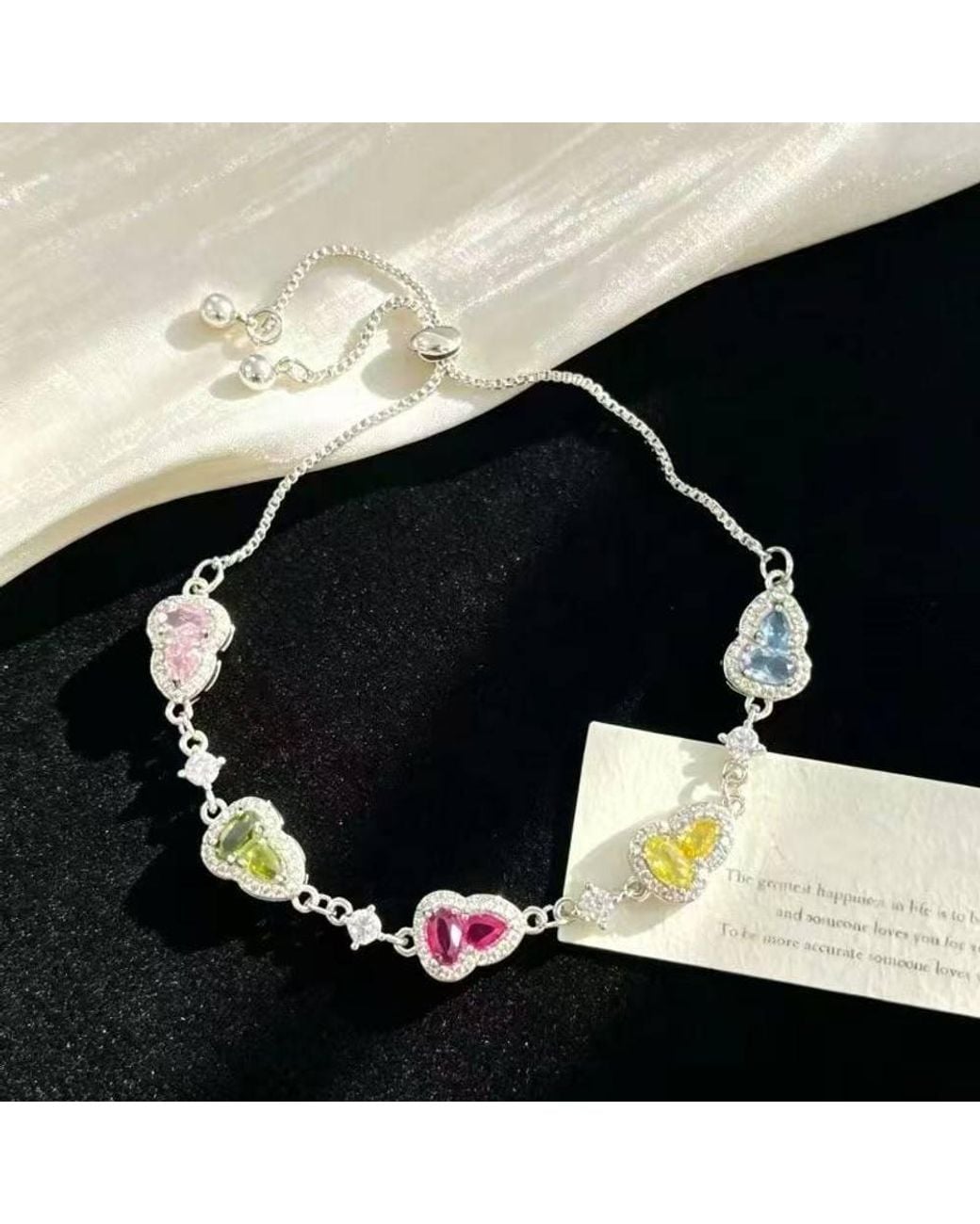 Peach Accessories Black Crystal Heart Bracelet
