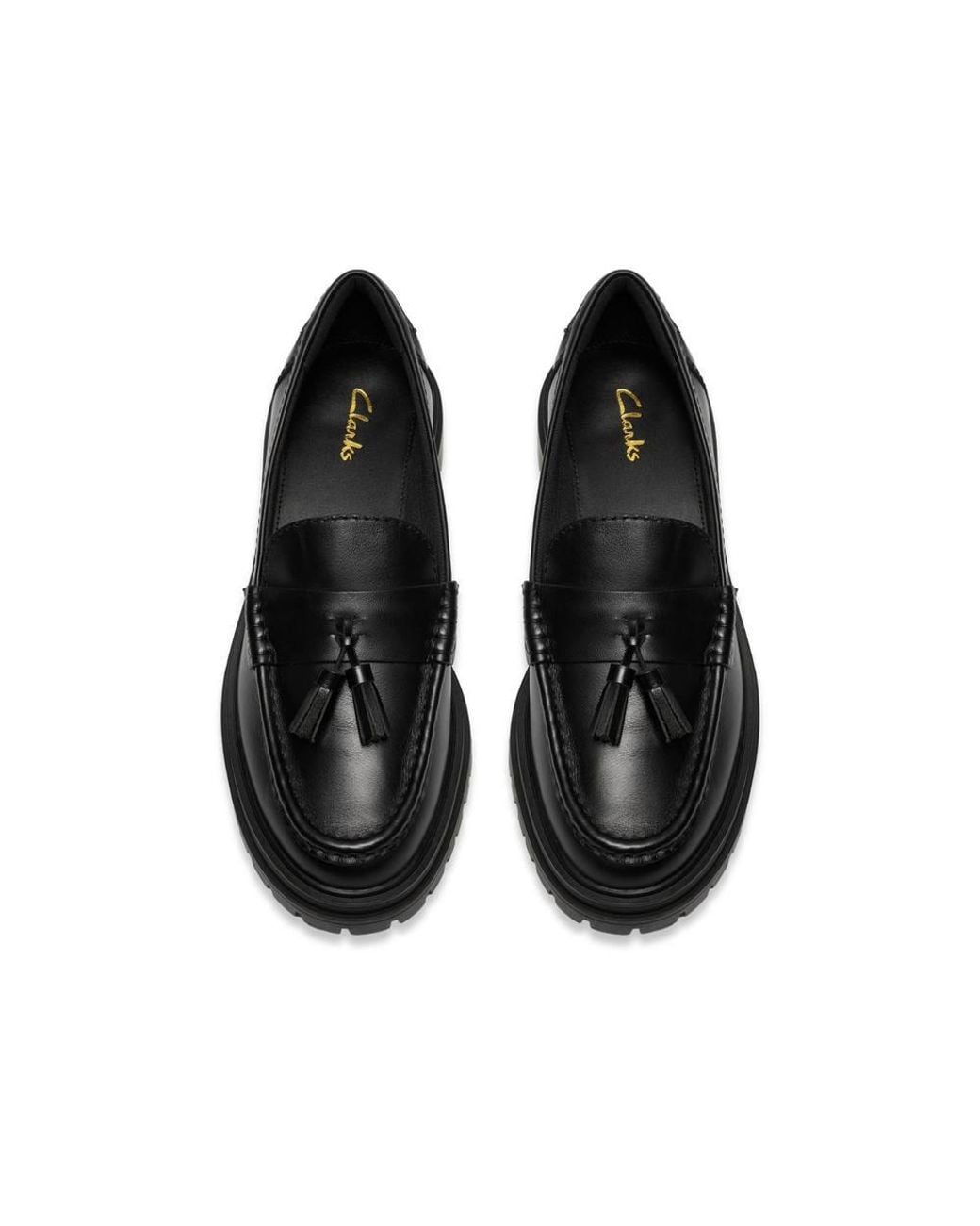 Clarks Black Brena Edge Leather Loafers, Slip Ons
