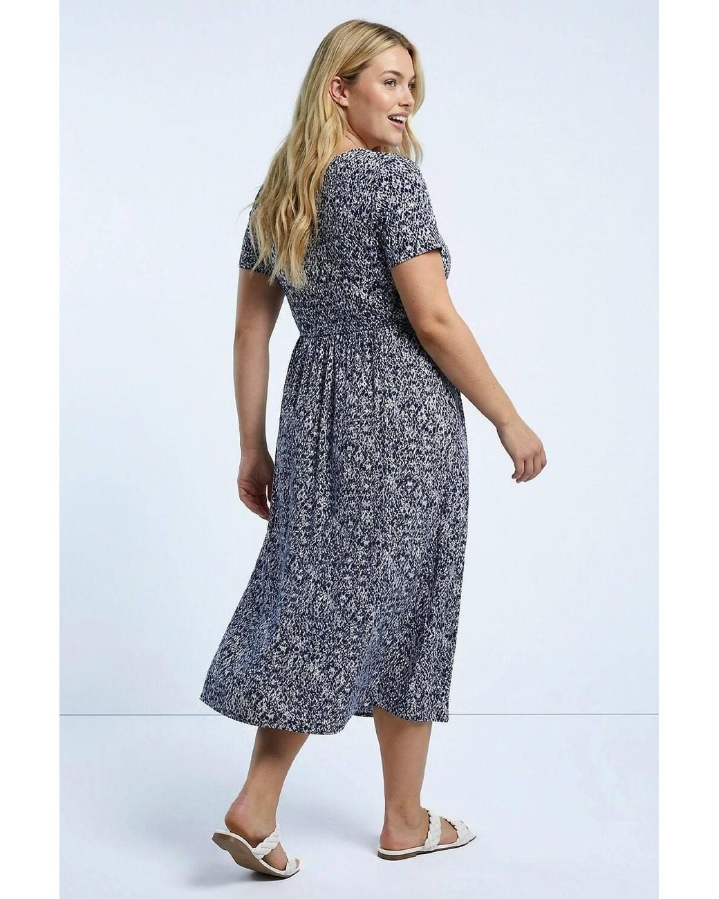 Roman Blue Curve Abstract Print Pocket Midi Dress