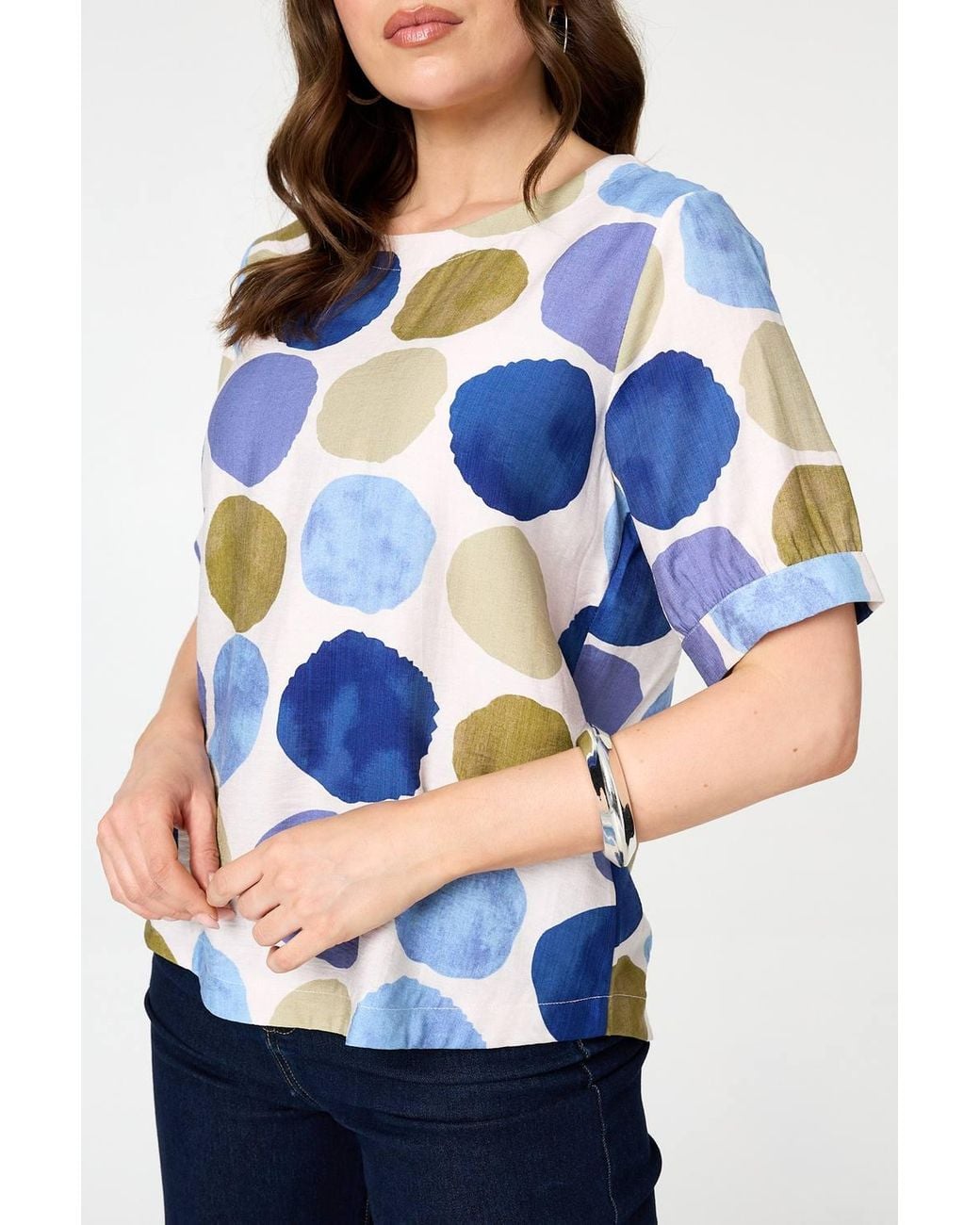 Izabel London Blue Printed 1/2 Sleeve Relaxed Blouse