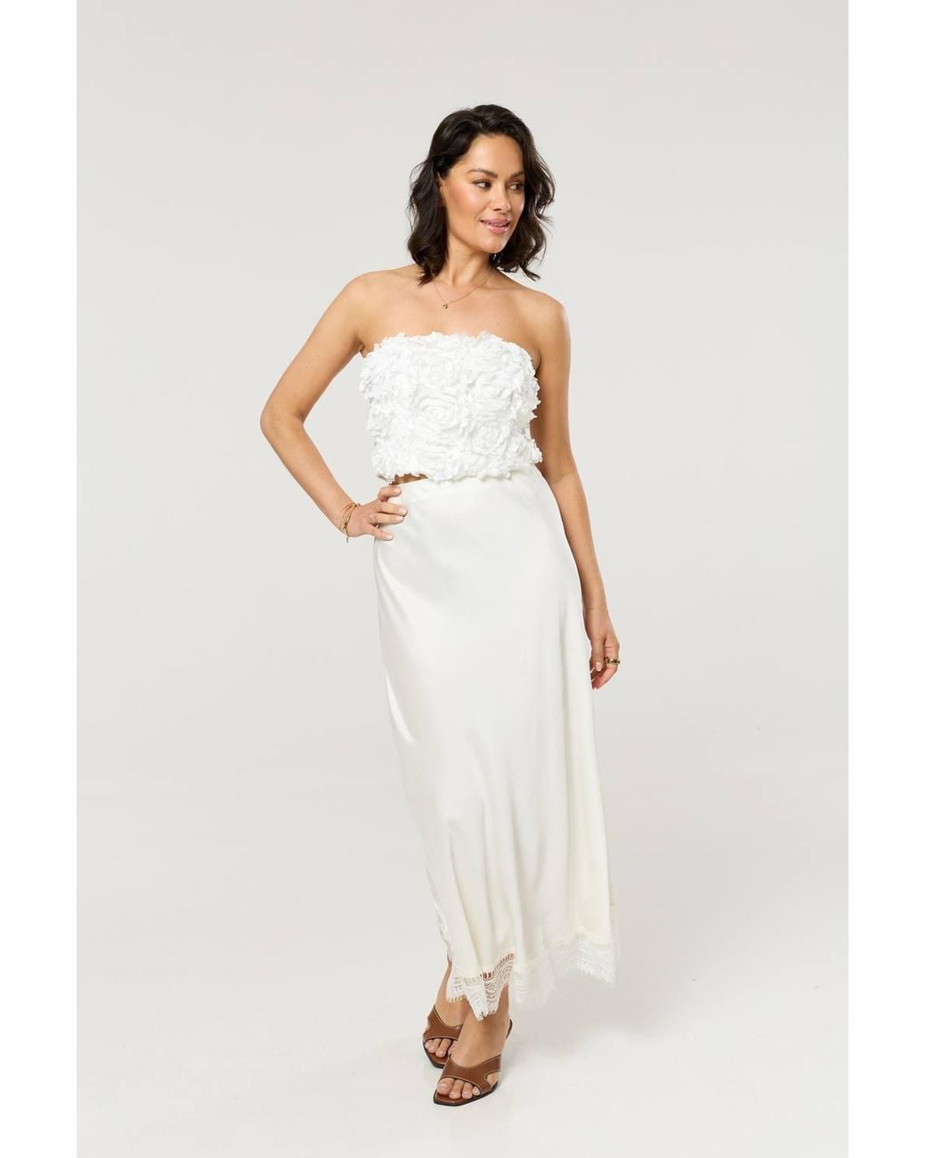 Liquorish White Floral Applique Bandeau Top