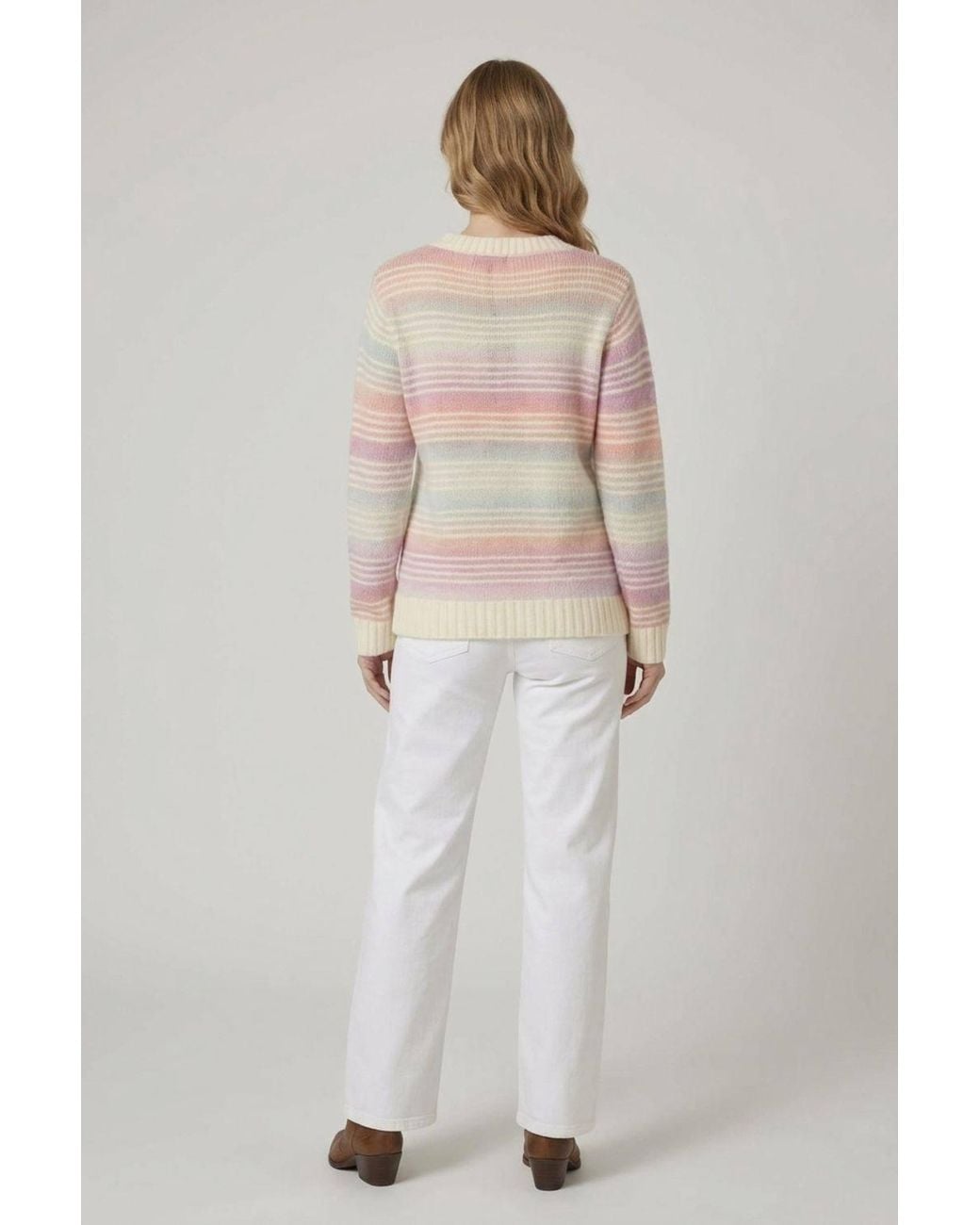 Izabel London White Striped Texture Long Sleeve Jumper