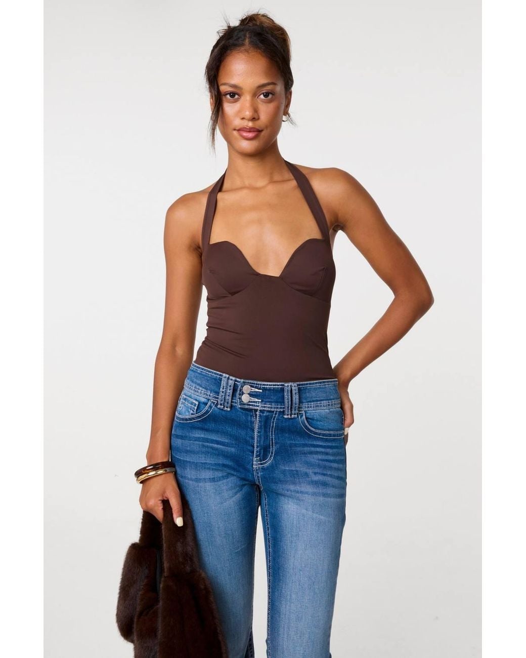 Pink Vanilla Brown Bra Cup Halter Neck Top