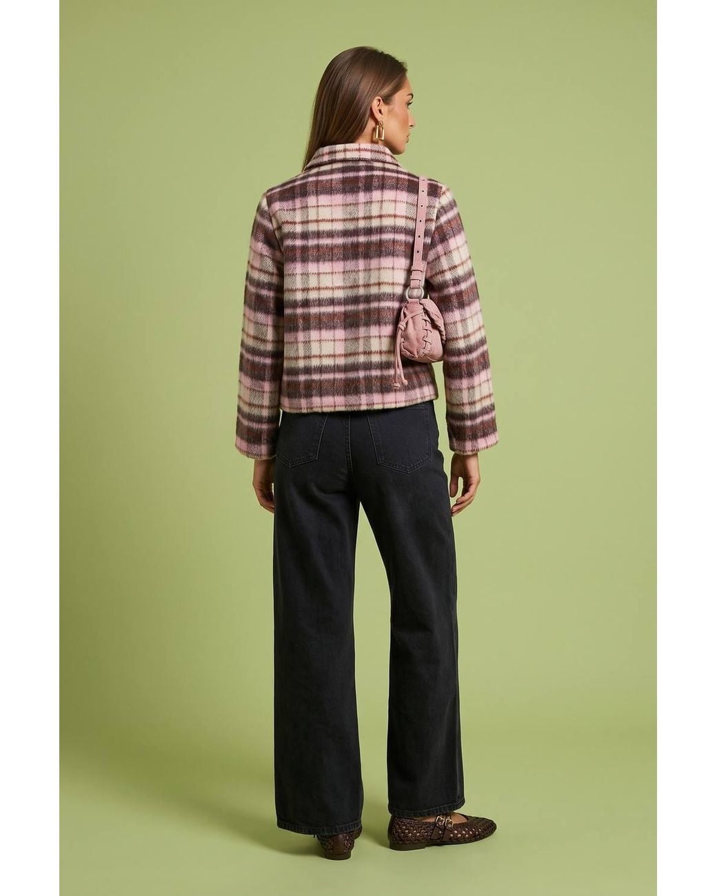 Urban Bliss Green Wool Blend Check Patch Coat