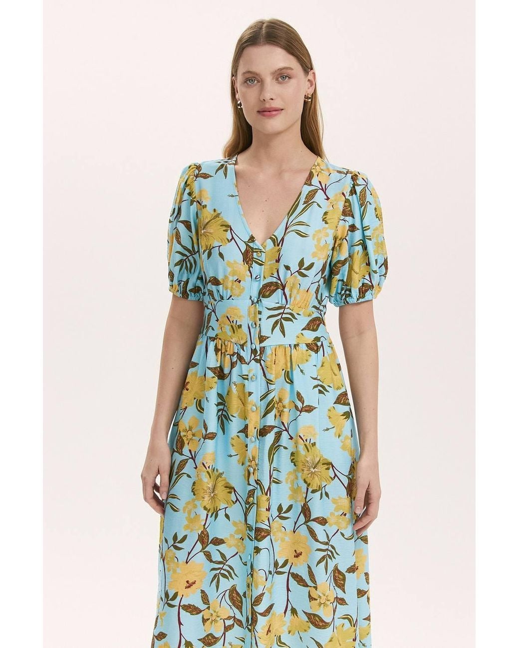 Finery London Green Addison Floral Crepe Midi Dress