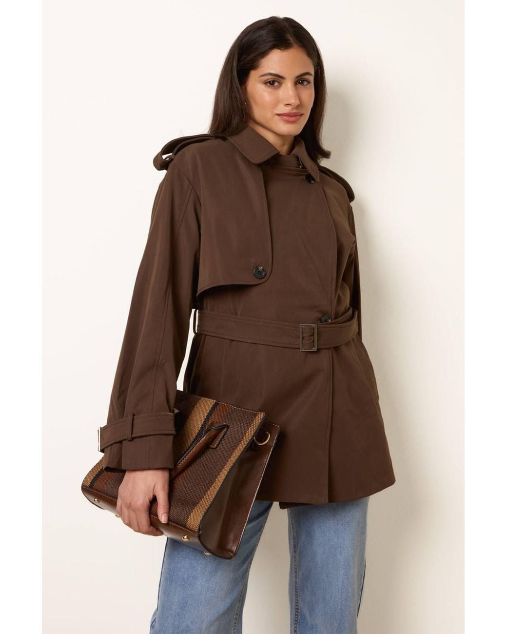 Blue Vanilla Brown Short Trench Coat