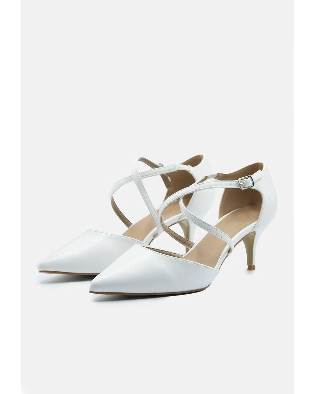 Where's That From Natural 'Kennedi' Low Kitten Heel W/ Crossover Strap