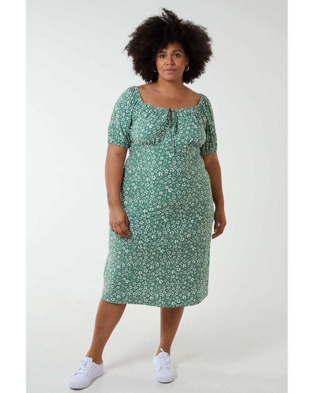 Blue Vanilla Green Curve Milkmaid Stretch Crepe Midi Dress
