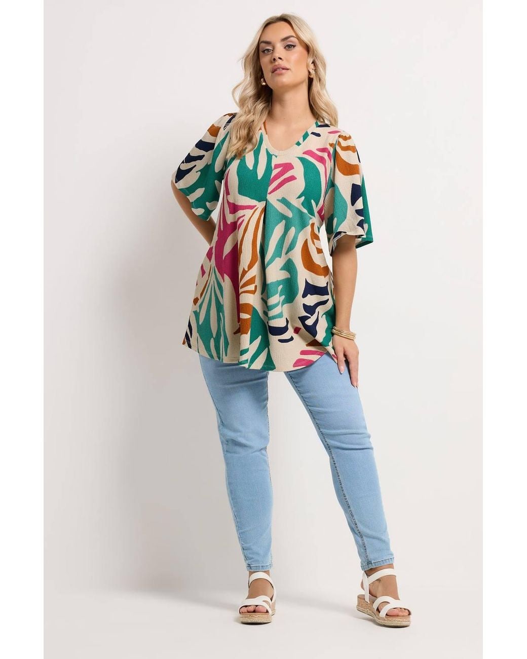 Yours Multicolor Abstract Textured Pleated Front Top