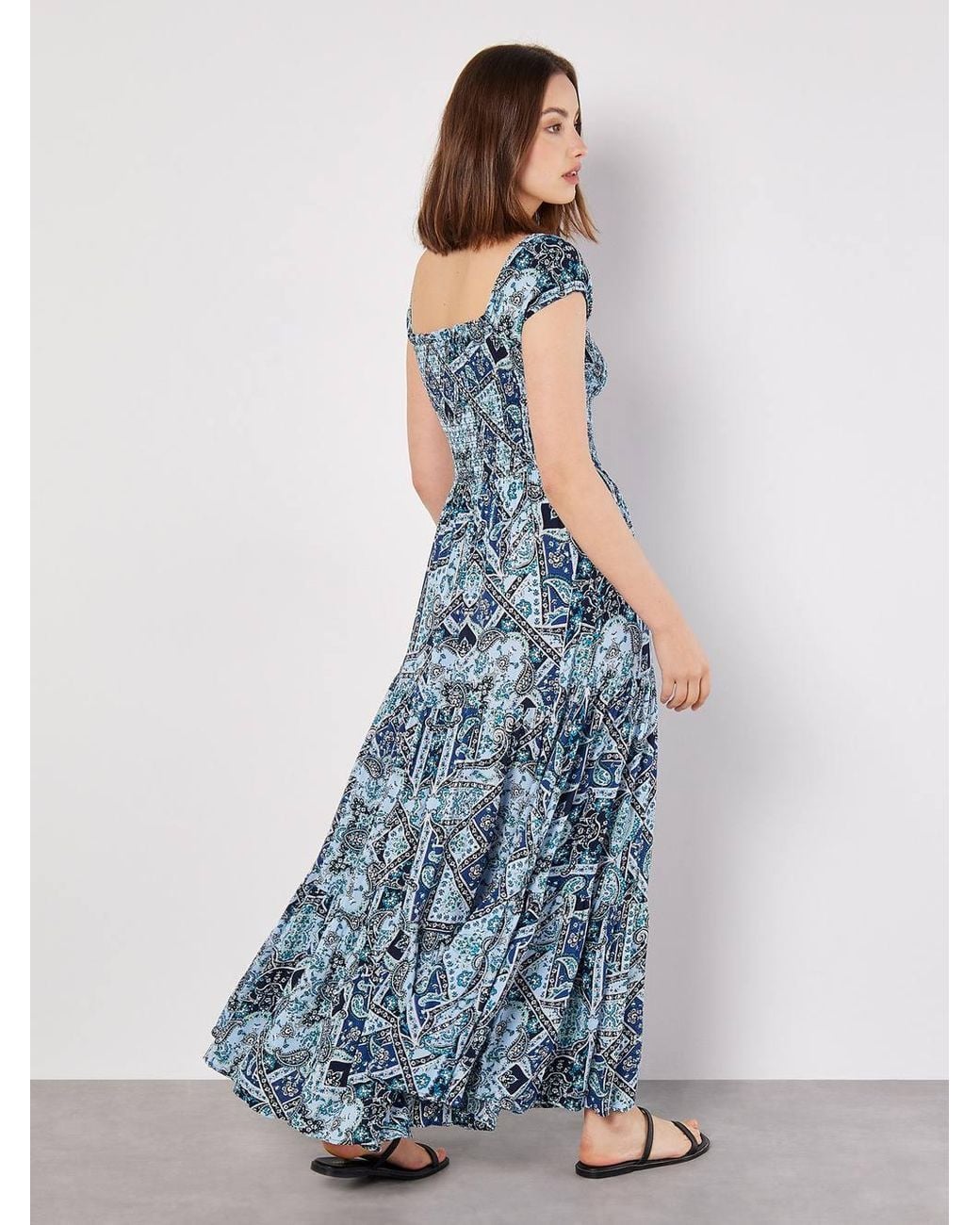 Apricot Blue Scarf Print Milkmaid Maxi Dress