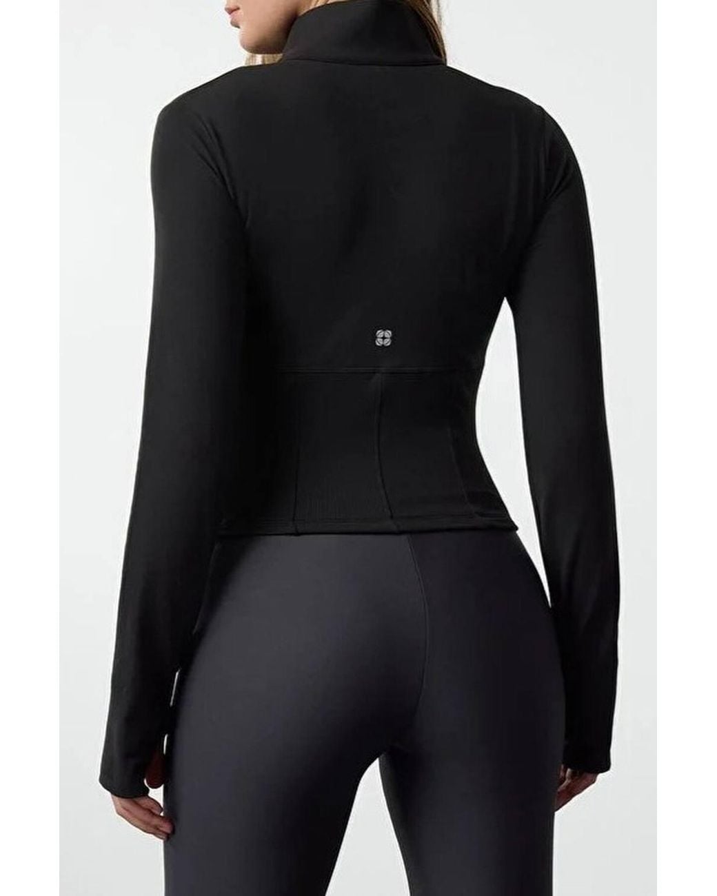 WOVCOR Black Zip Up Thumbhole Sports Jacket W/ Ribbed Panel