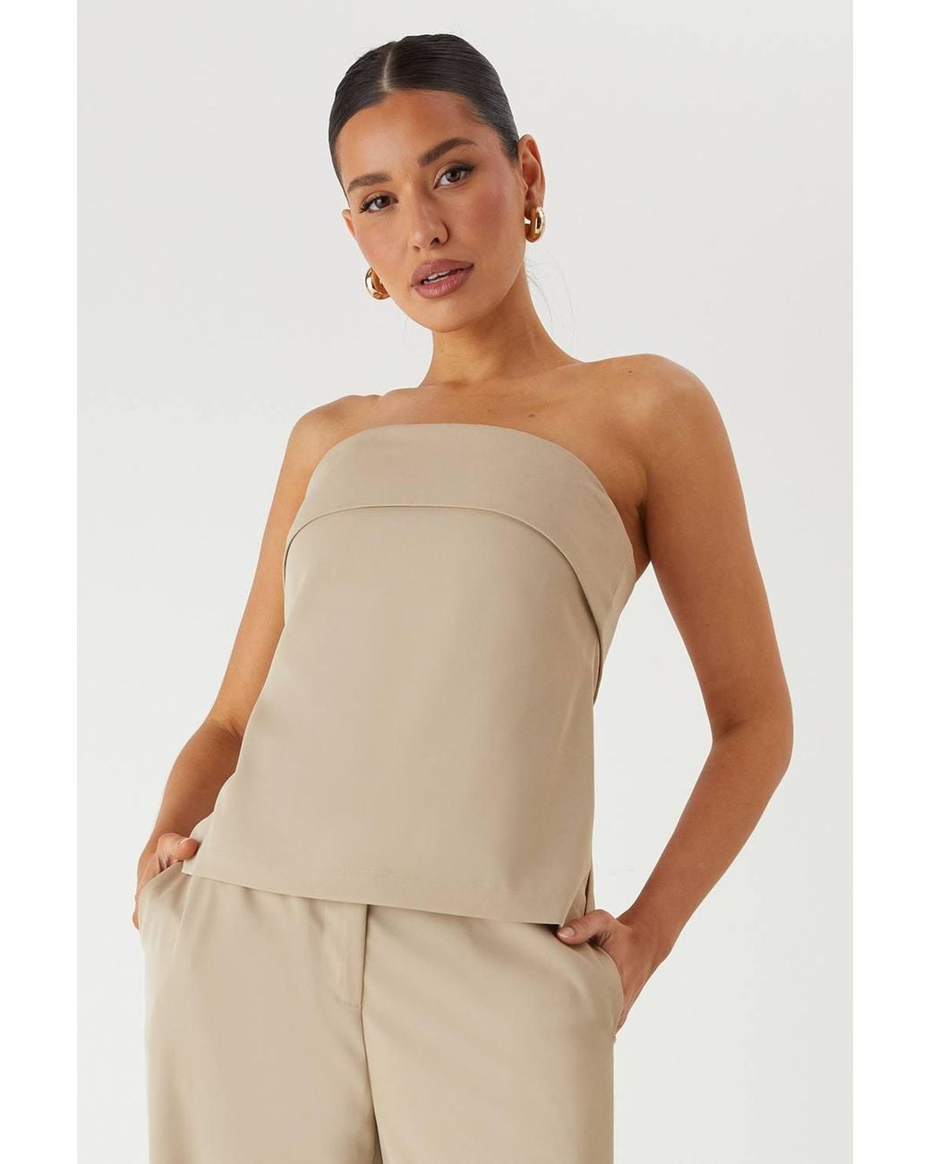 MissPap Natural Tailored Bandeau Split Side Top