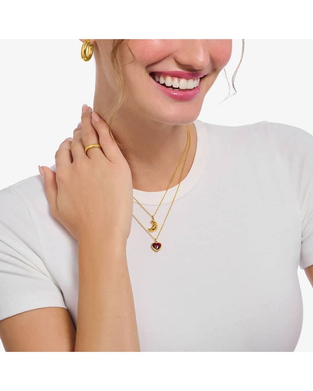 Thomas Sabo White Plated Heart Necklace Ke2268-414-10-L45V