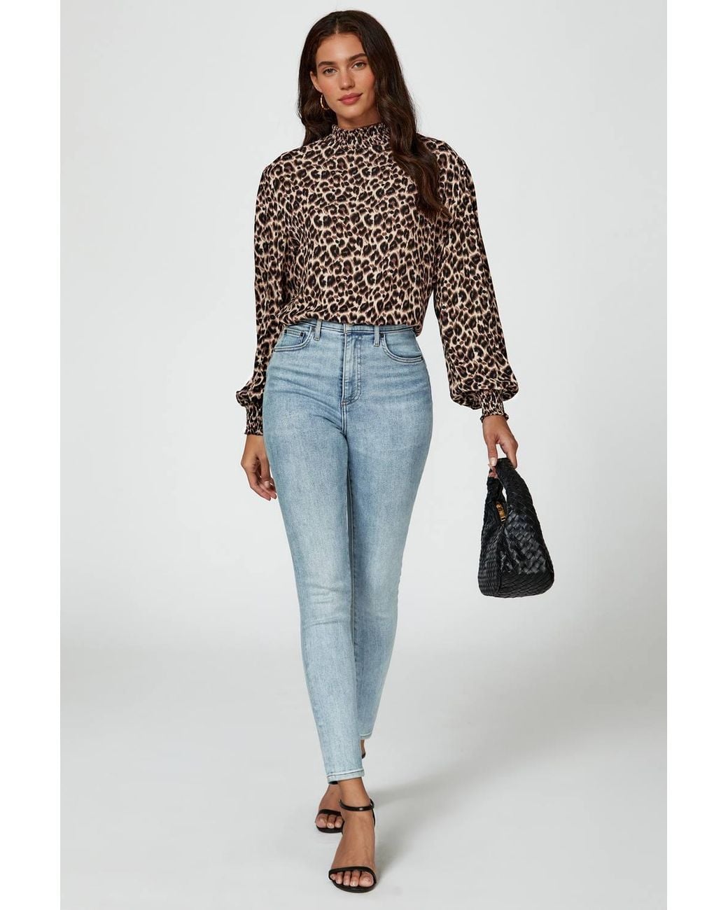 FS Collection Brown Leopard Print Long Sleeve High Neck Blouse
