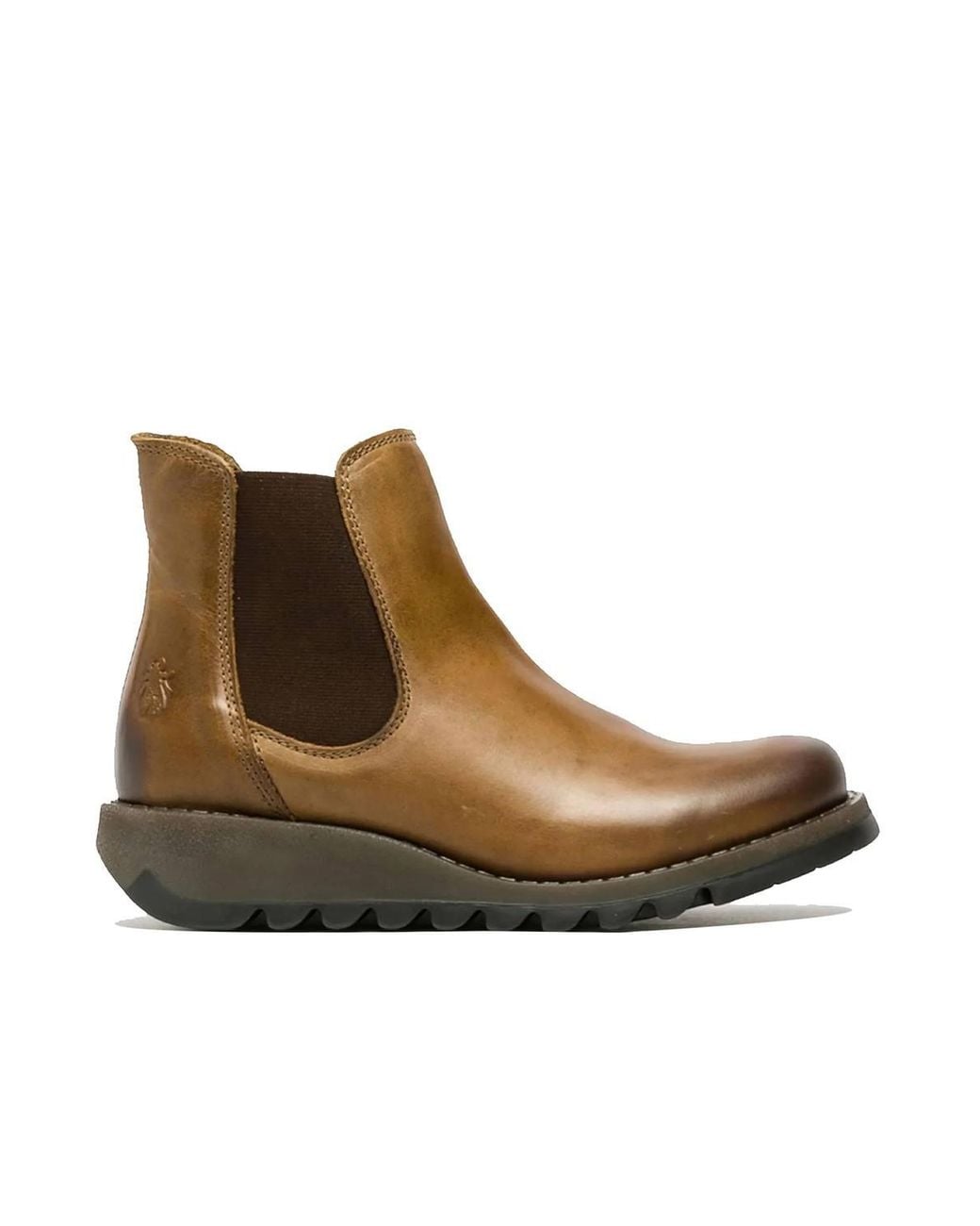 Infinity Leather Brown Fly London Salv Chelsea Leather Ankle Casual Wedge Heel Boots