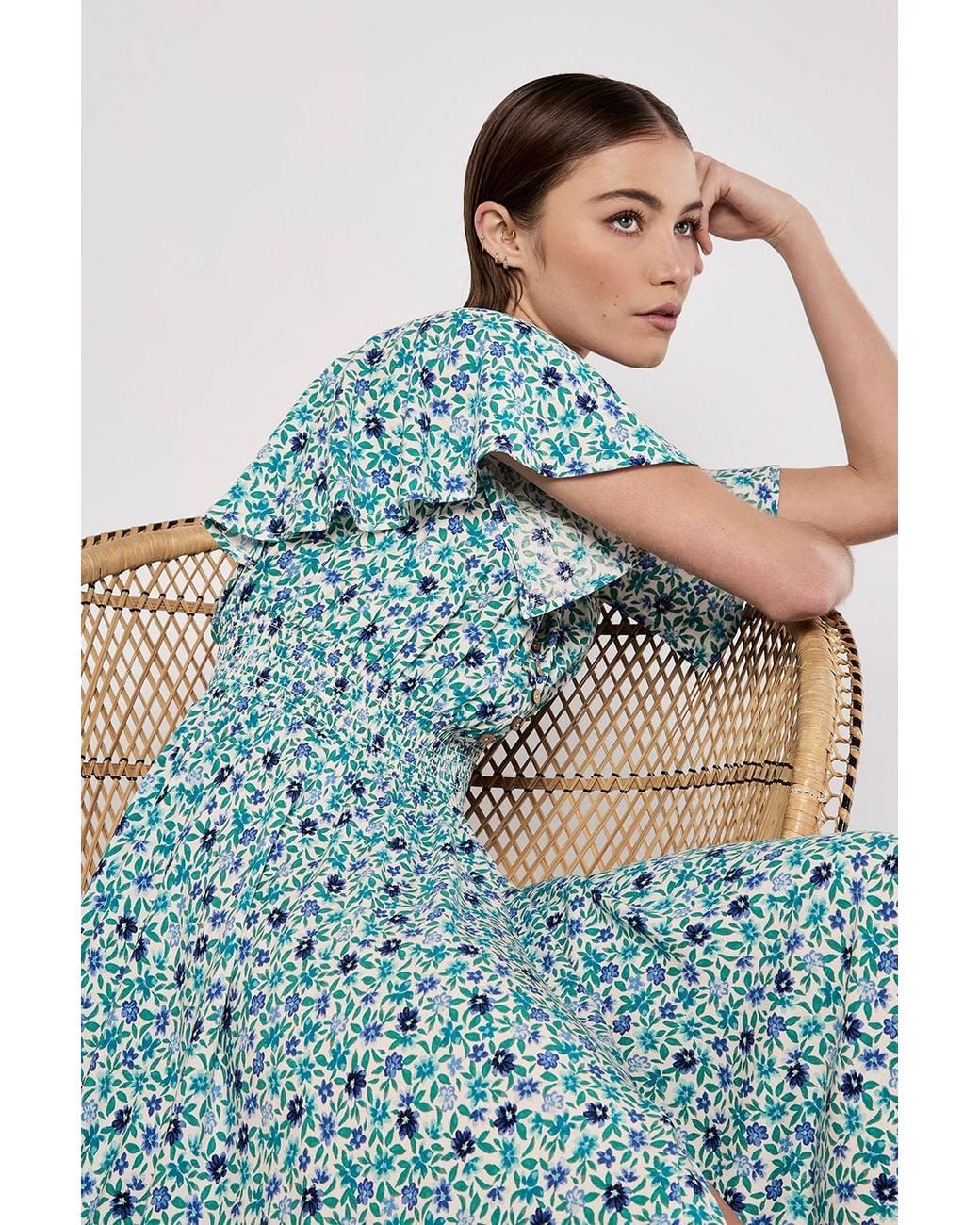 Apricot Blue Watercolour Floral Midi Dress