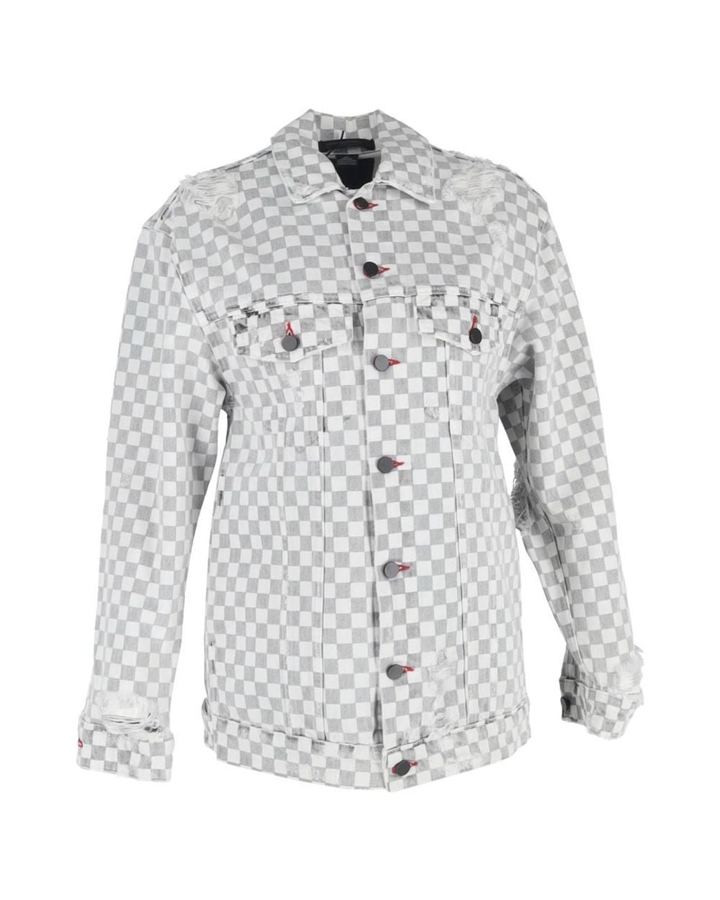 Alexander Wang Gray Preloved Daze W/ Checkerboard Print Denim Jacket