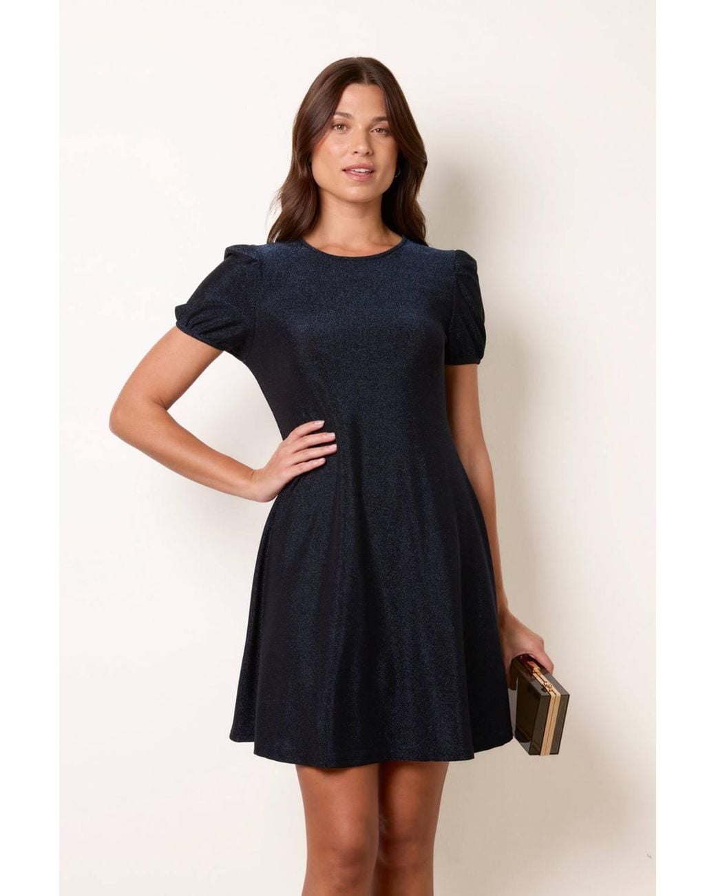 Blue Vanilla Black Short Sleeve Round Neck Mini Dress