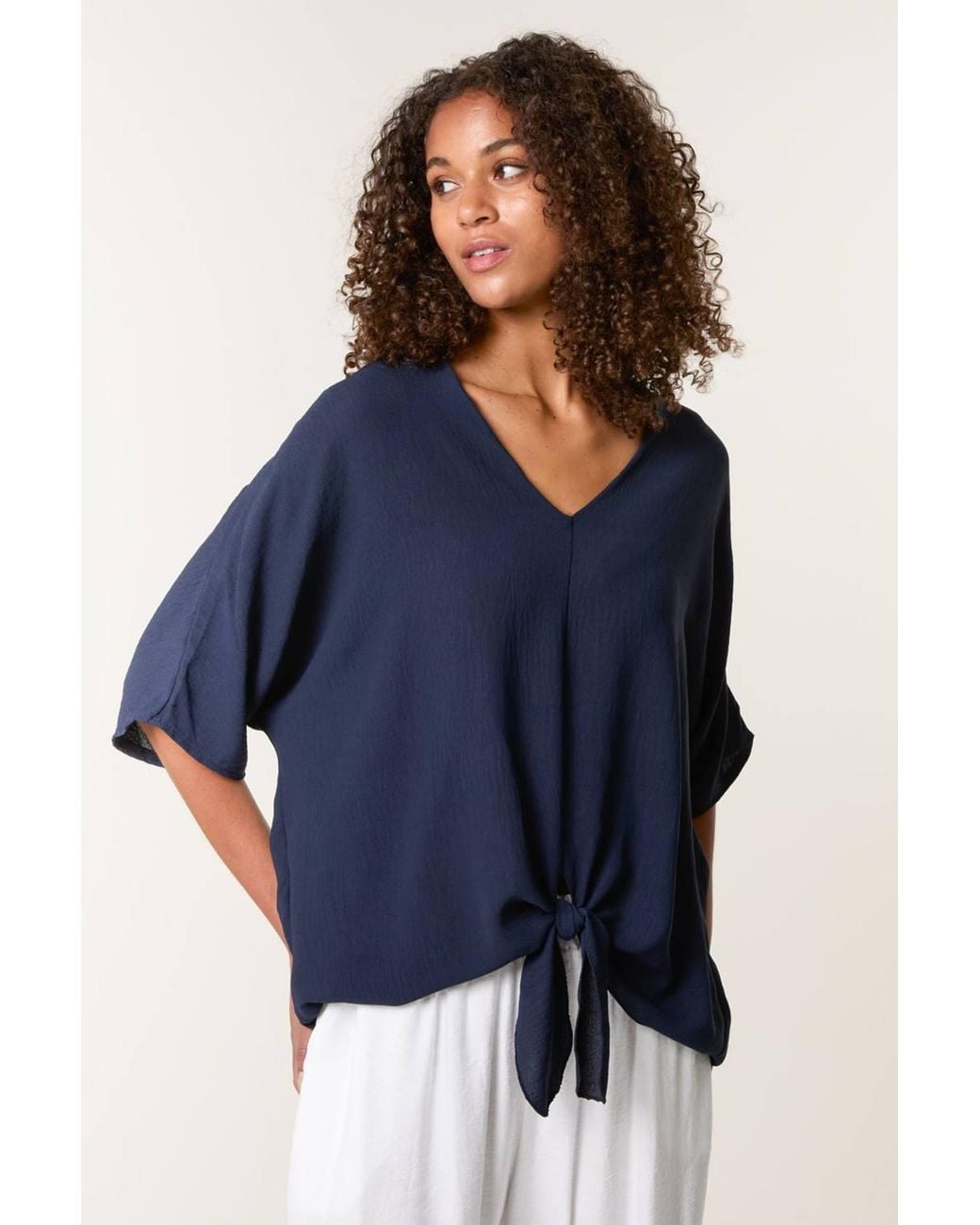 Blue Vanilla Blue Short Sleeve V-Neck Blouse