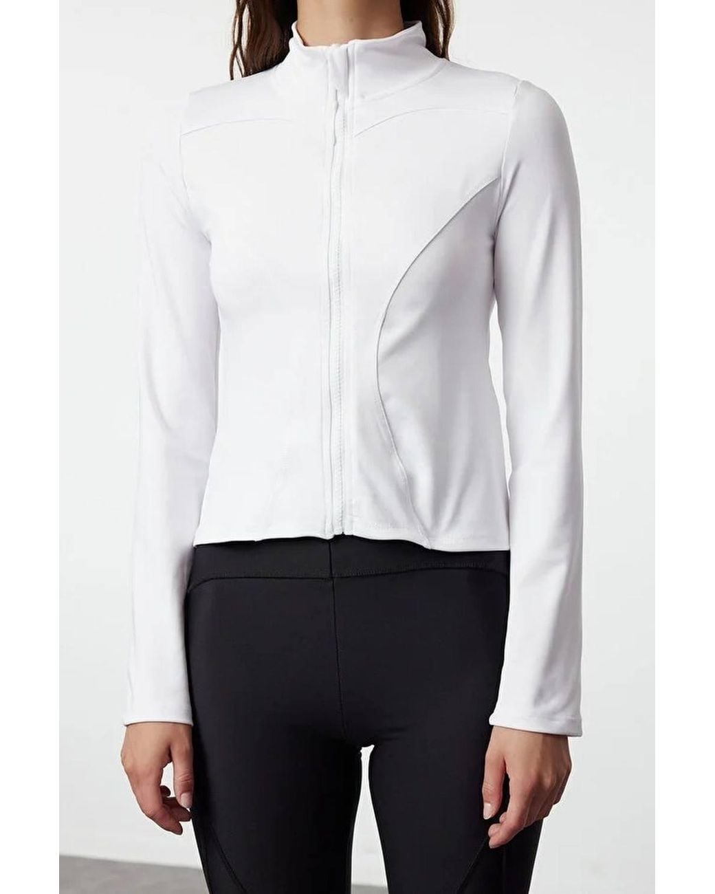 WOVCOR White Zip Up Stand Collar Fitted Sports Jacket W/ Contour Panels