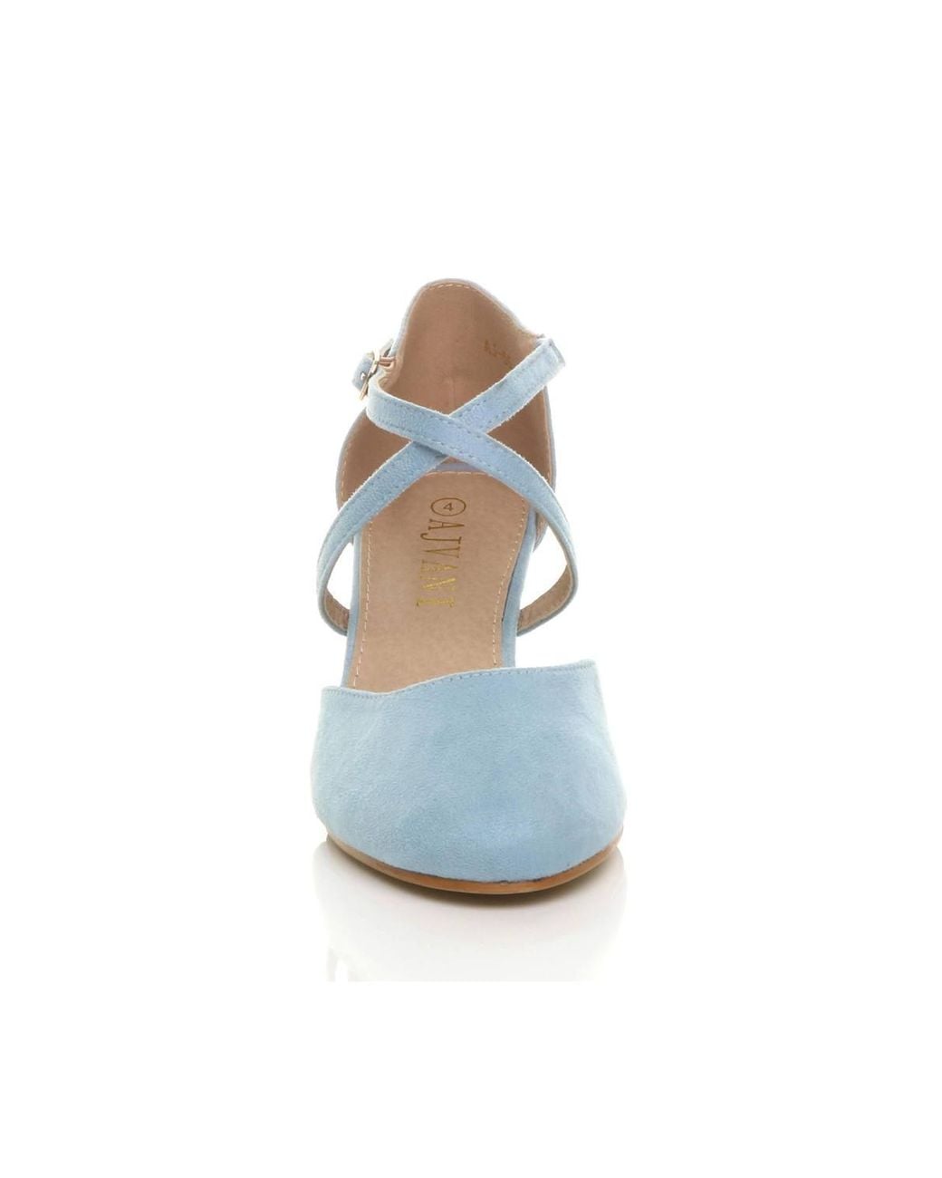 AJVANI Blue Mid Heel Crossed Straps Court Shoes