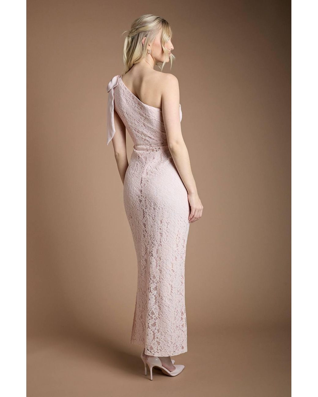 Coast Brown One Shoulder Bow Detail Lace Bridesmaid Dress