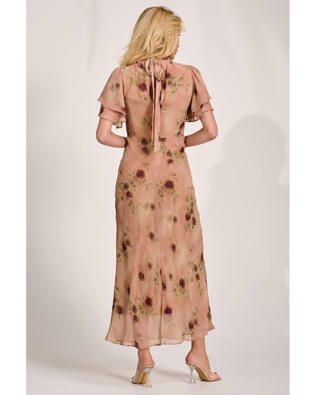 Jolie Moi Multicolor High Neck Angel Sleeve Chiffon Maxi Dress