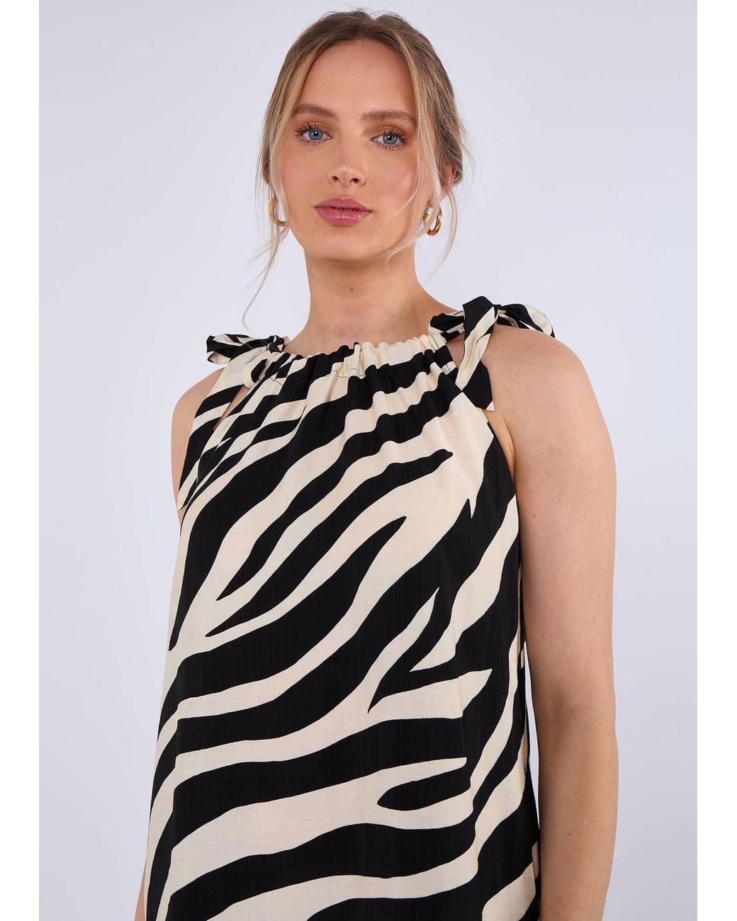 Gini London Green Mono Zebra Print Tie Shoulder Maxi Dress