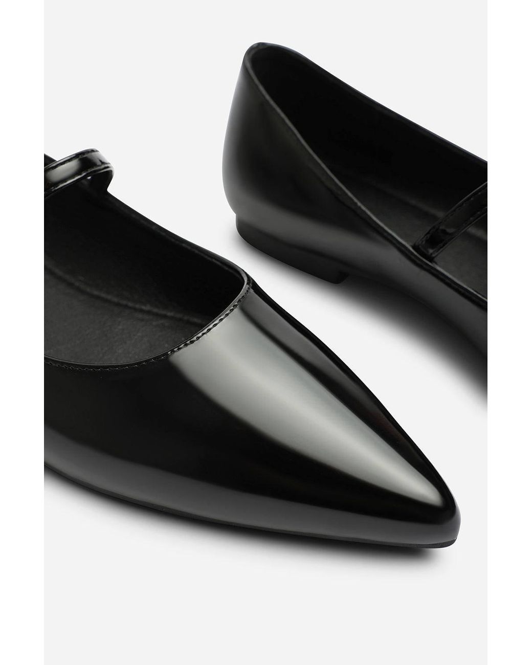 Where's That From Black Novalee Wide Fit Girl's School Shoe Pointed Toe Mary Jane Front Strap Ballet Flats