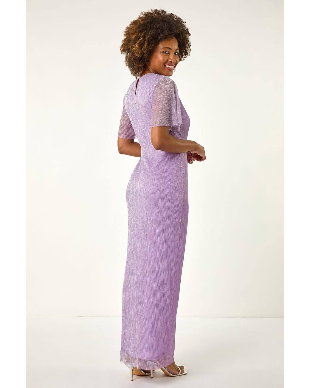 Roman Purple Metallic Plisse Bodycon Maxi Dress