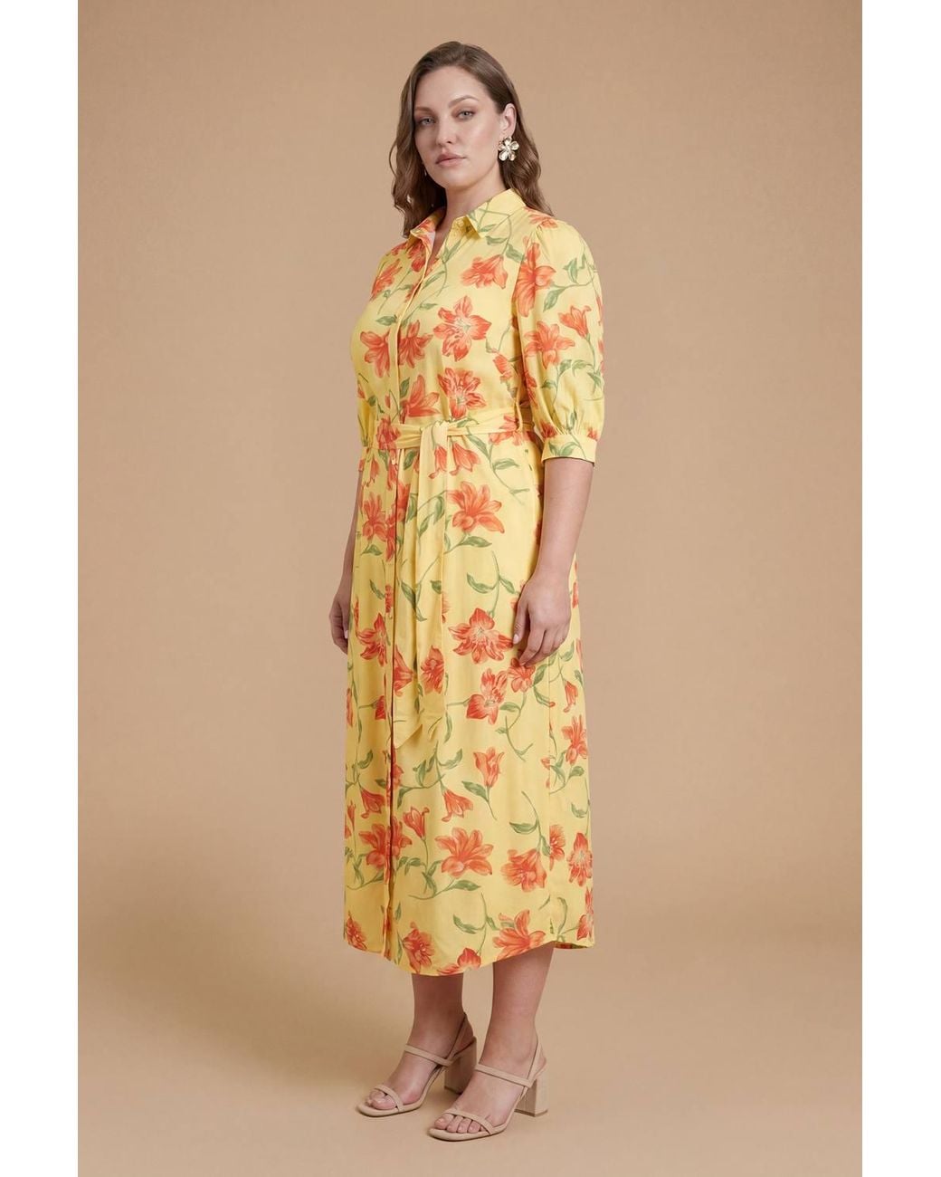 Dorothy Perkins Natural Plus Floral Midi Shirt Dress
