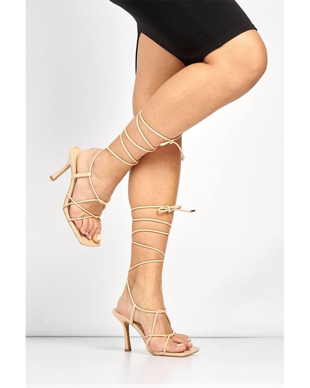 Miss Diva Black Roselyn Strappy Lace-Up Heels