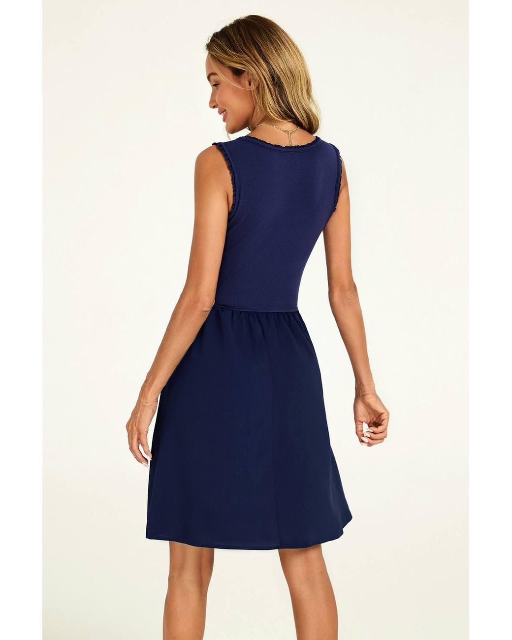 FS Collection Blue Jersey Bodice Cotton Skirt Sleeveless Mini Dress