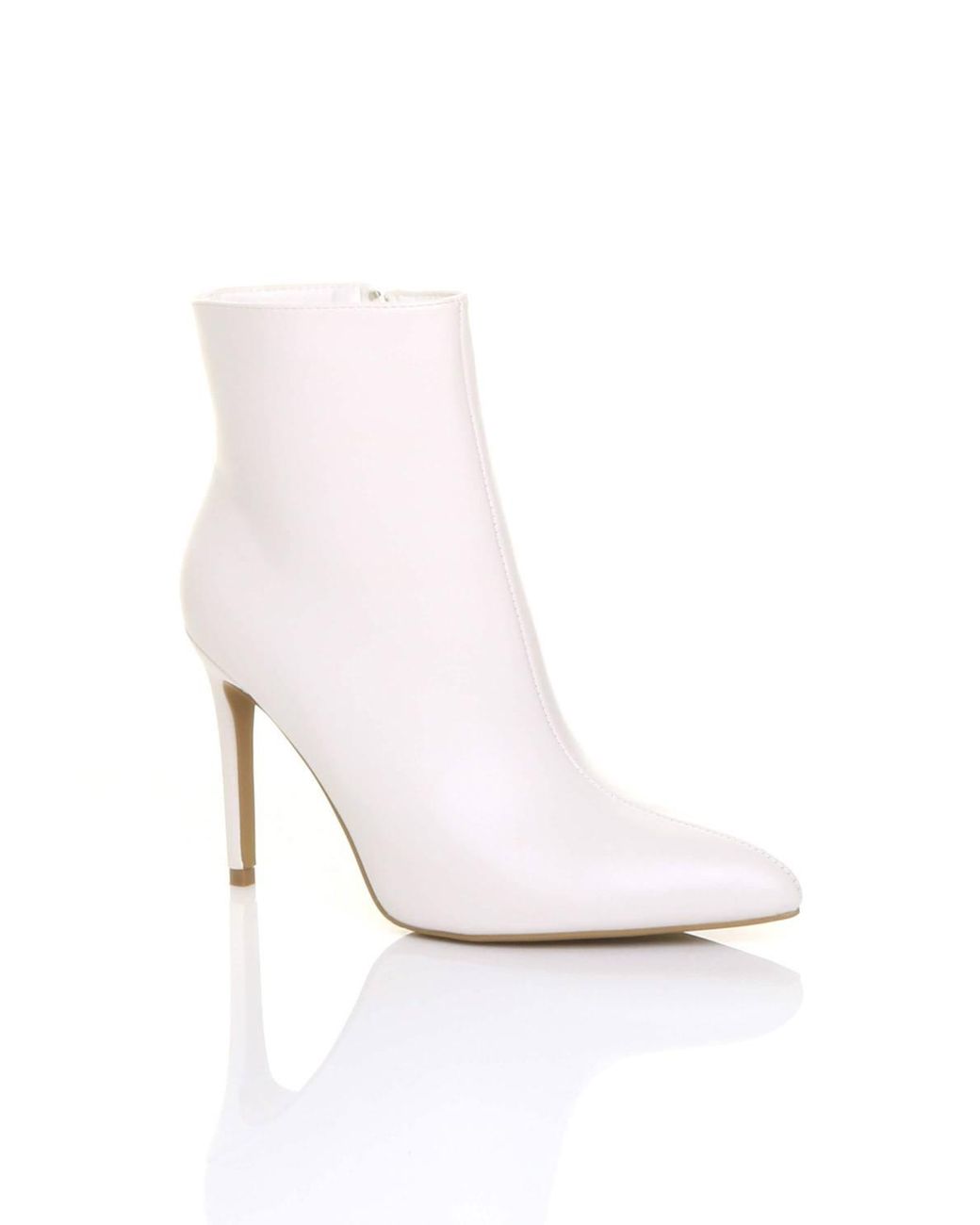 AJVANI White High Heel Pointed Toe Ankle Boots