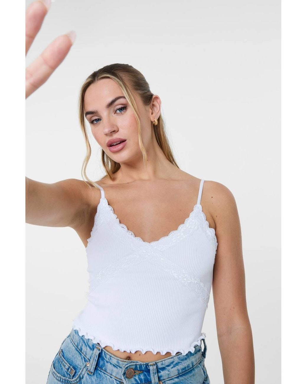 Pink Vanilla White Lace Cami Rib Top