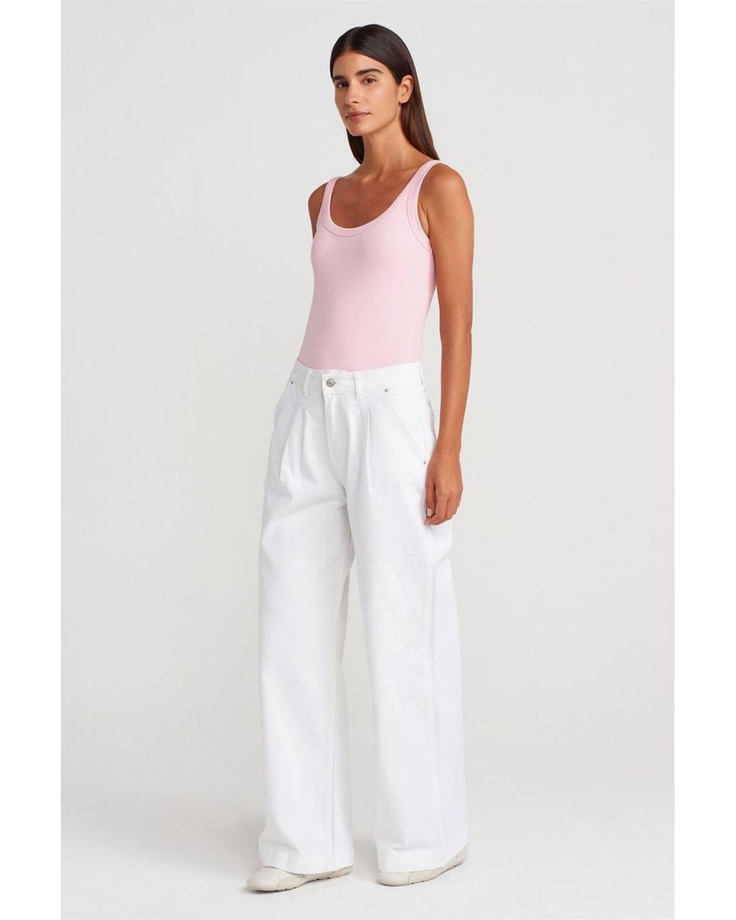 Dilvin White Sleeveless Ribbed Cotton-Blend Bodysuit