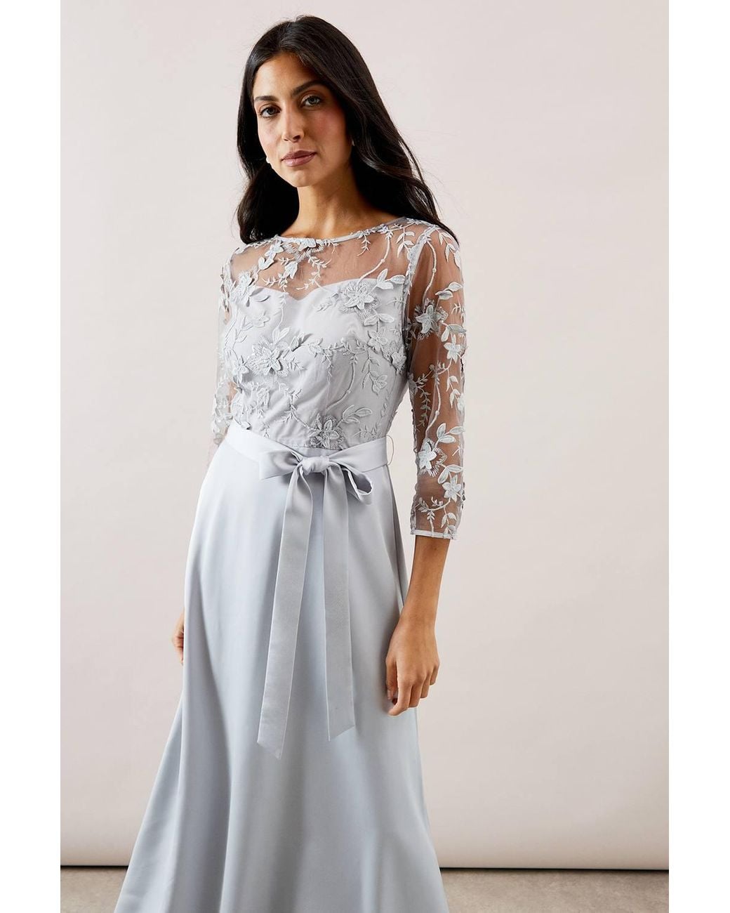 Wallis White Occasion Satin And Mesh Overlay Maxi Dress