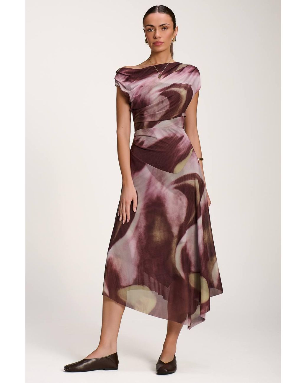 Jolie Moi Multicolor Asymmetric Draped Mesh Dress