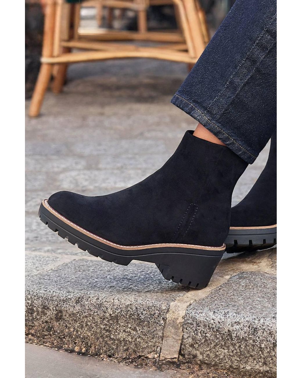Linzi Black Rival Faux Suede Wedge Heel Ankle Boots