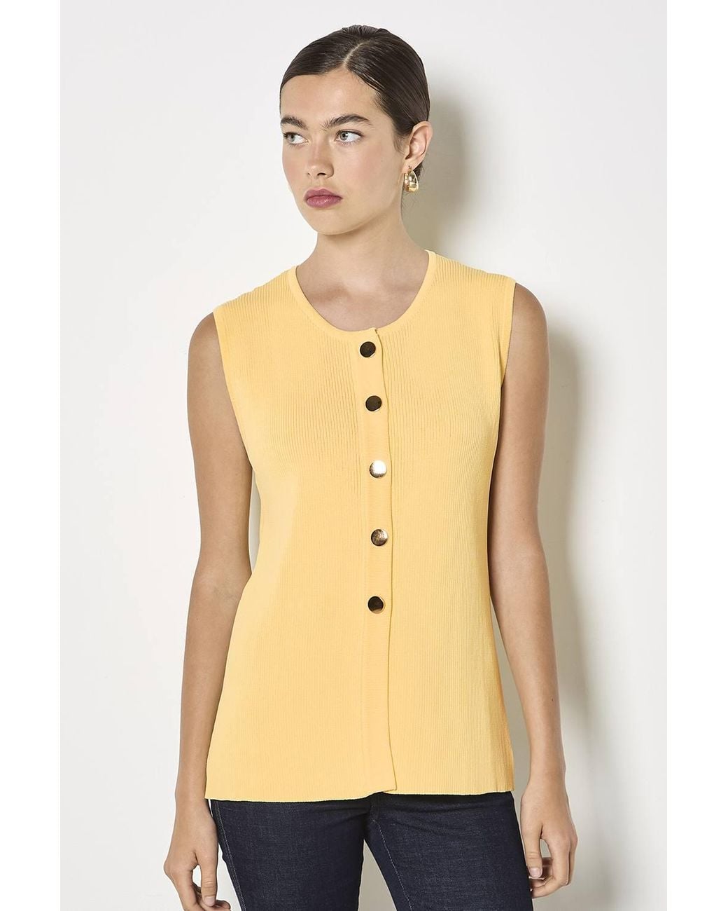 Apricot Yellow Ribbed Knit Waistcoat