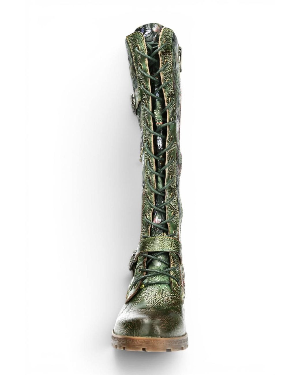Infinity Leather Green Victorian Leather High Lace-Up Long Boots