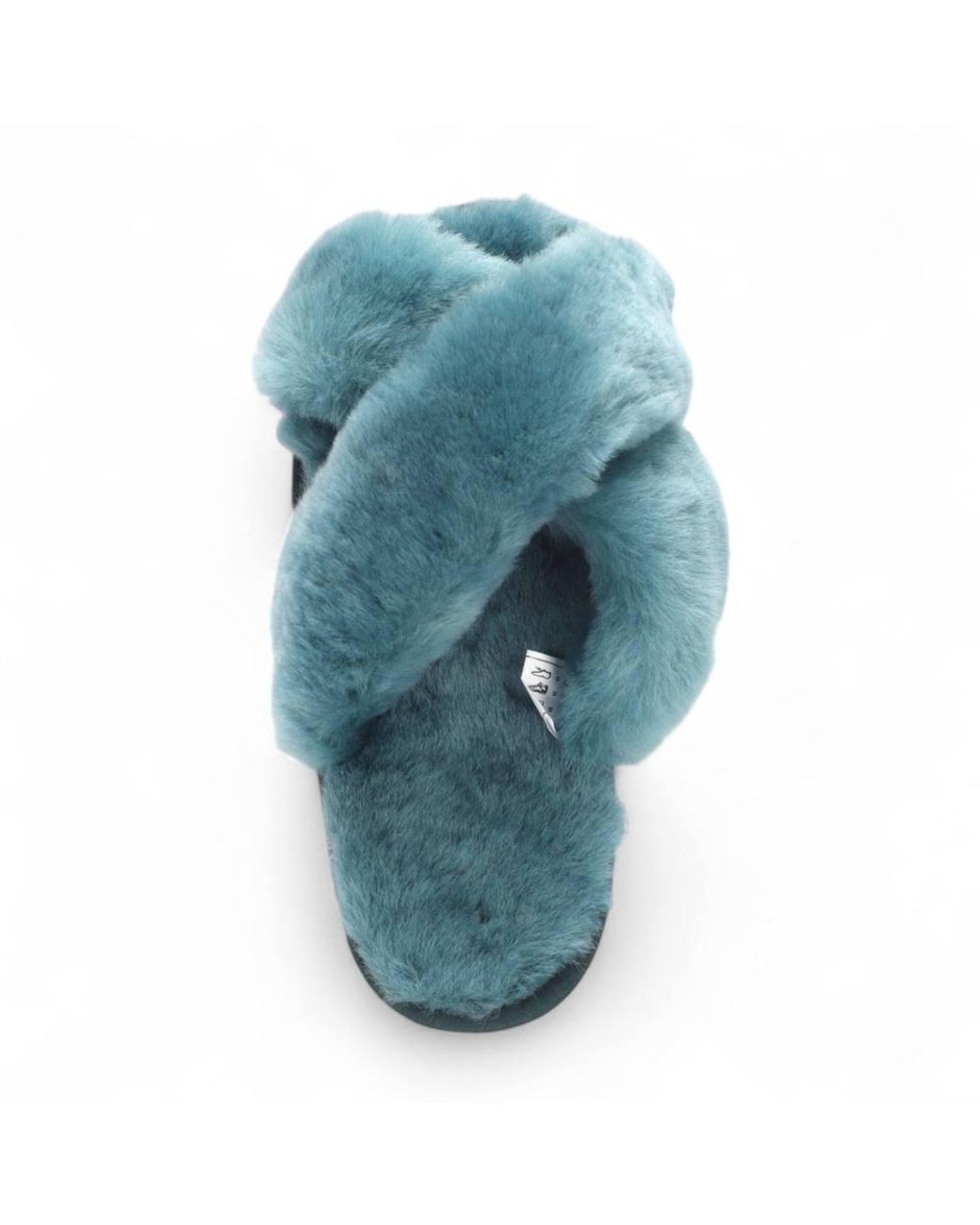Infinity Leather Blue Sheepskin Slippers Warm Winter Fur Crossover