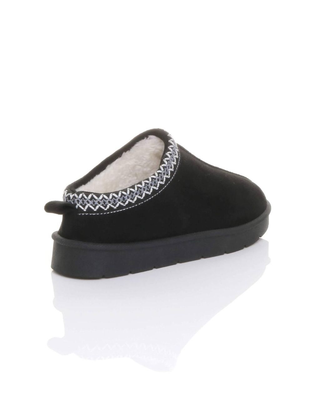 AJVANI Black Faux Fur Lined Comfy Aztec Embroidered Ultra Mini Booties Slippers