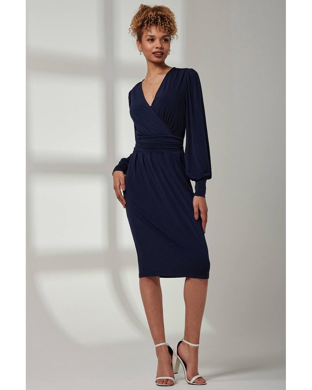 Jolie Moi Blue Kinslee Long Sleeve Pegged Dress