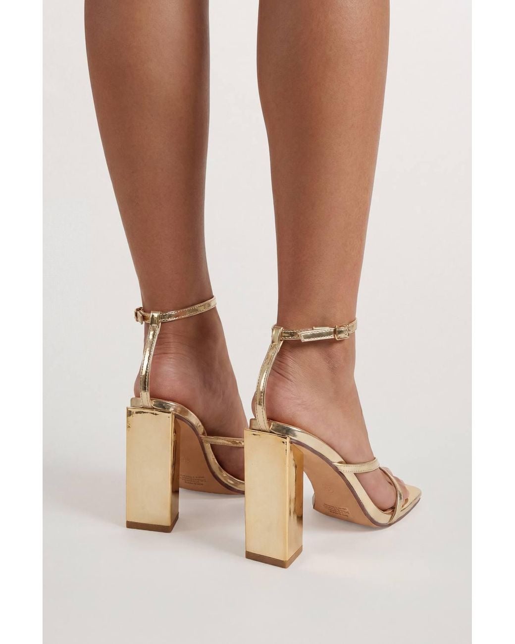 MissPap Brown Faux Metallic Leather Cross Strap Toe Post High Block Heel Sandals