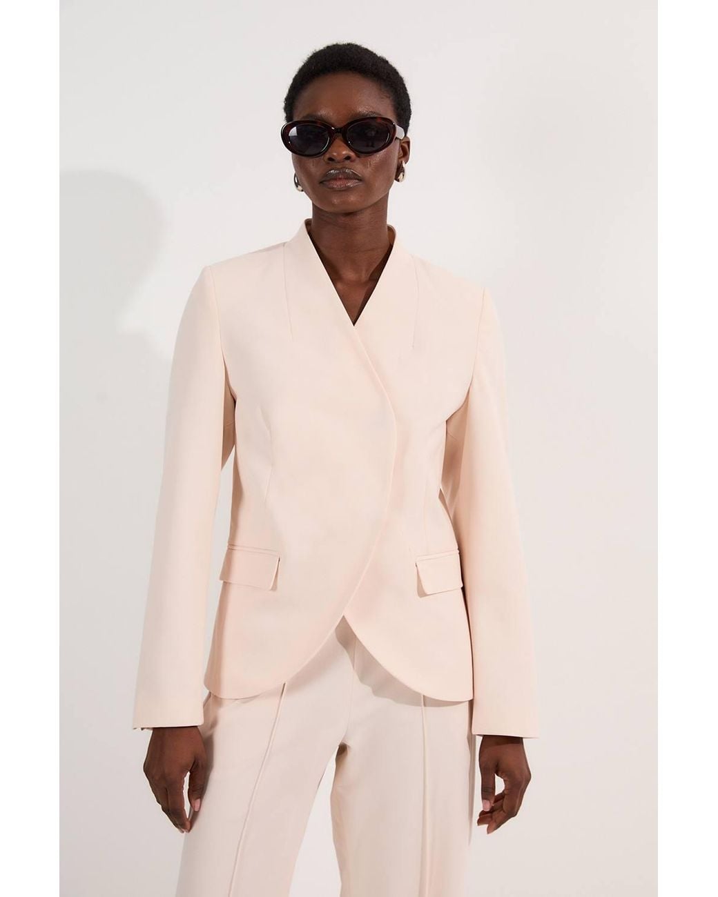 Karen Millen Pink Compact Stretch Asymmetric Single Breasted Tailored Blazer